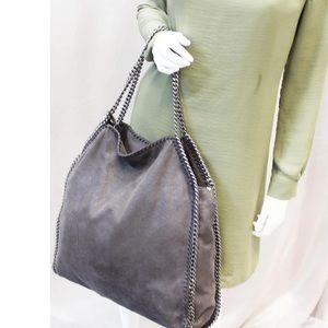 Stella McCartney Falabella Shaggy Deer Large Tote Bag Silver Grey